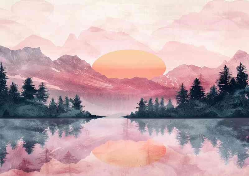 Watercolour of the lake and mountains | Metal Poster