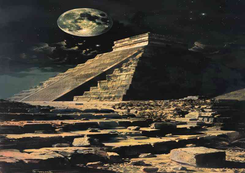 Egyptian pyramid with the moon so bright | Metal Poster