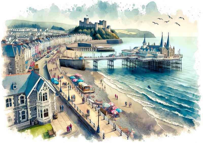 Watercolour Painting of Aberystwyths Coastal Heritage | Metal Poster