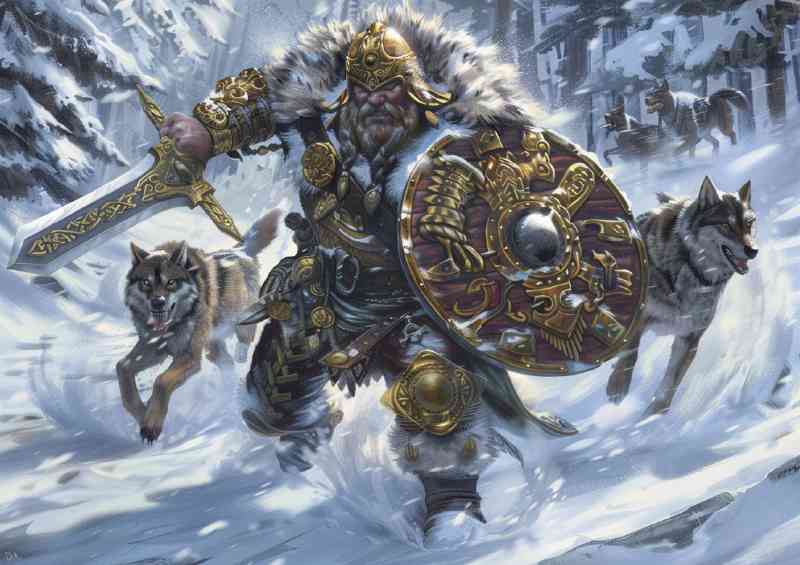 Giant Viking Warrior in winter furs and chainmail | Metal Poster
