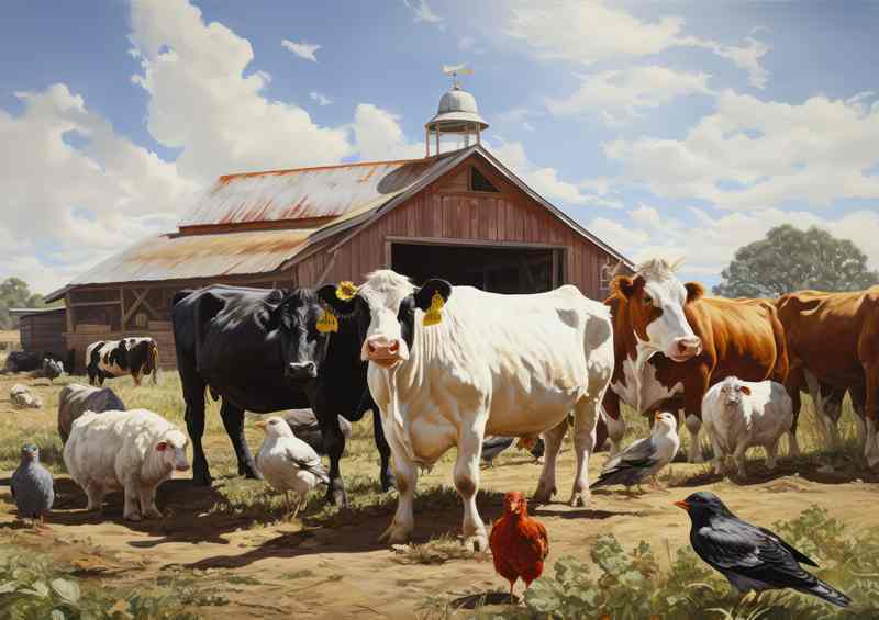 Cattle And Chickins On The Farm | Metal Poster