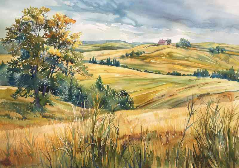 Countryside landscape with rolling hills | Metal Poster