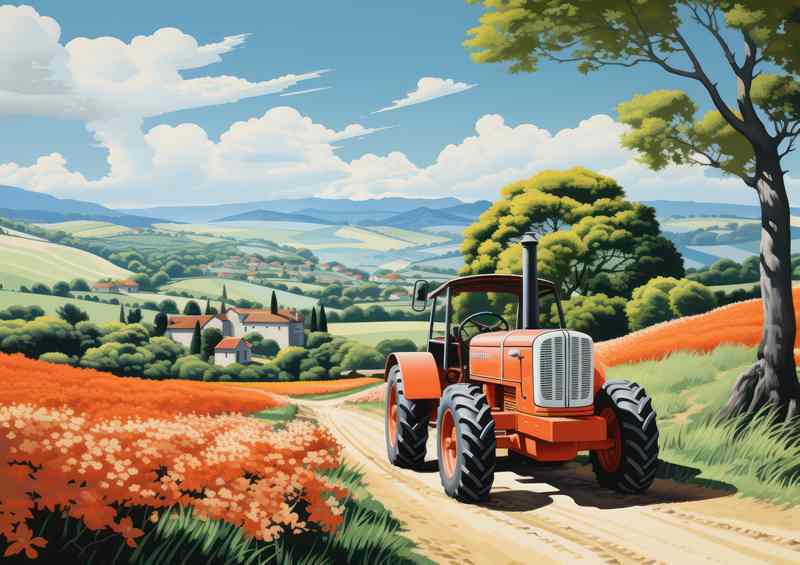 Classic Beauty Vintage Tractor in Countryside | Metal Poster