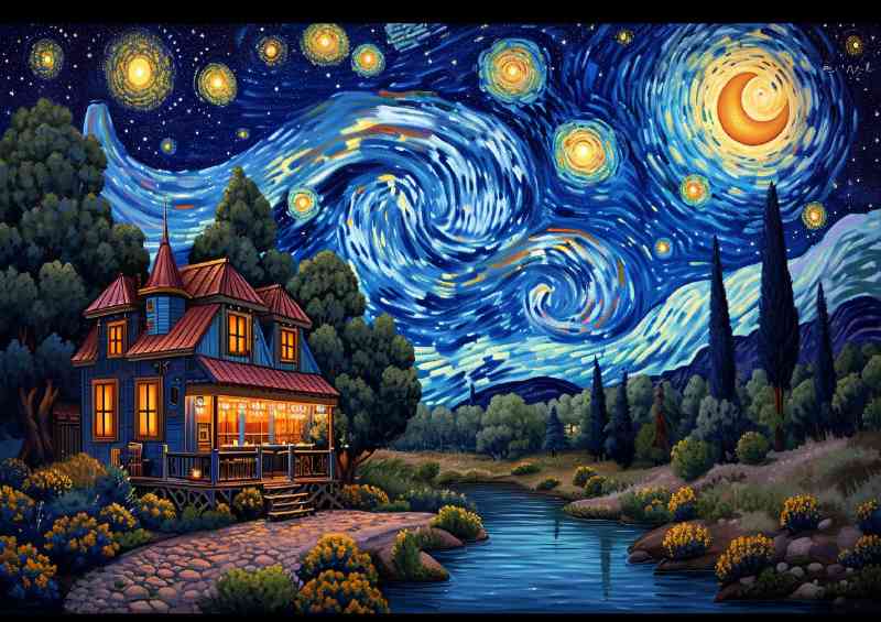 Painted style of starry night | Metal Poster