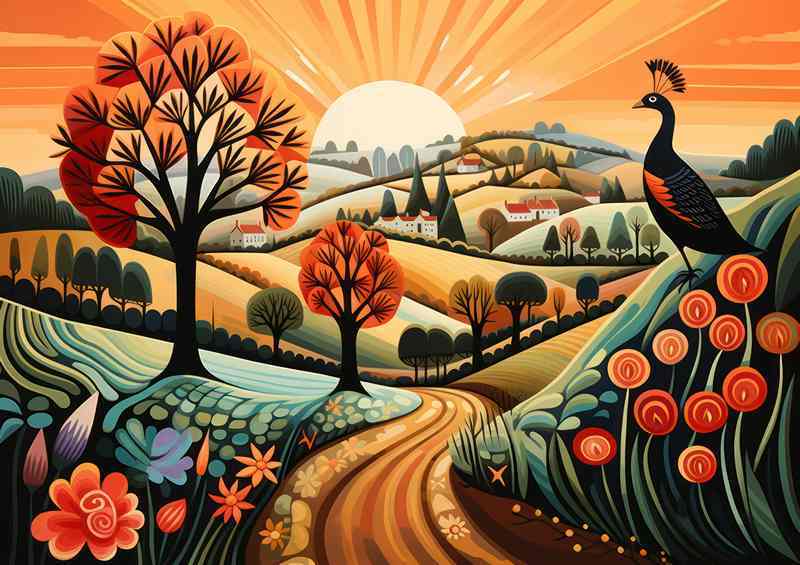 Countryside Whimsy Pheasant Amongst Scenic Beauty | Metal Poster