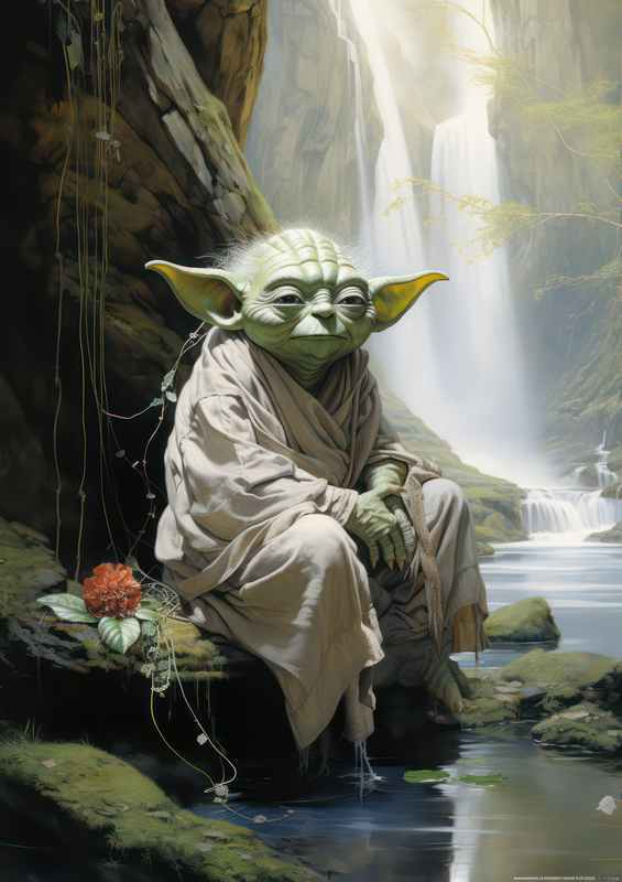 Yoda sitting by the river looking at the water | Metal Poster