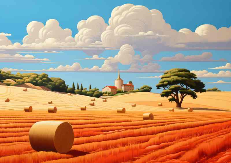 Harvest Beauty Farmers Fields with Golden Bales | Metal Poster