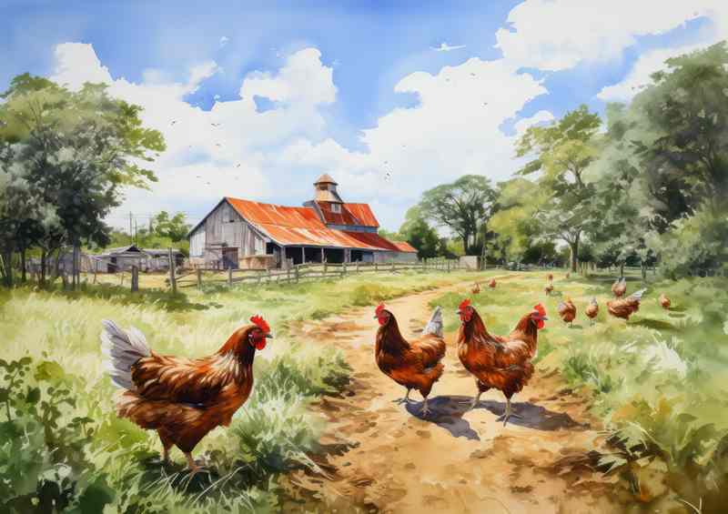 Morning Cluck Classic Chickens Farm Charm | Metal Poster