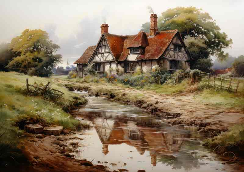 Pastoral Elegance Old English Countryside Tranquility | Metal Poster