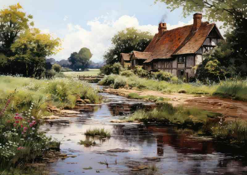 English Cottage Watercolour Beauty | Metal Poster