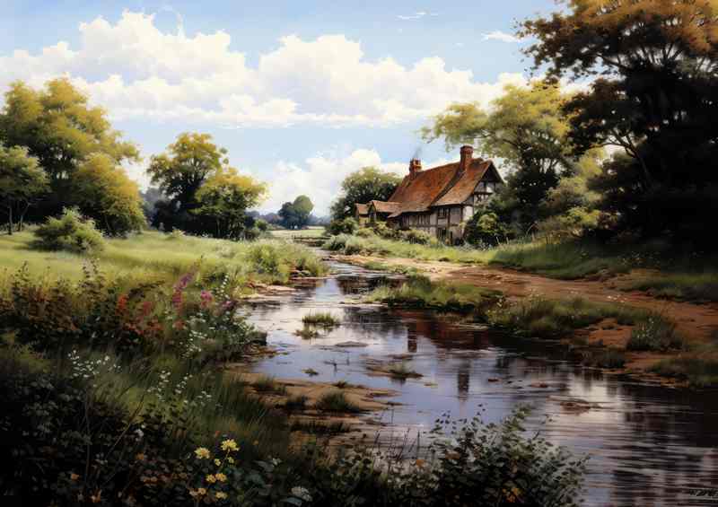 River's Whisper Idyllic Beauty of Countryside | Metal Poster