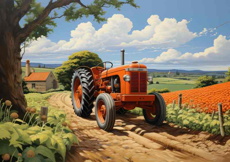 Scenic Vintage Classic Tractor Countryside Charm | Metal Poster