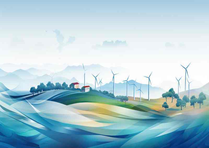 Serenity in the Settlement With Windturbines | Metal Poster