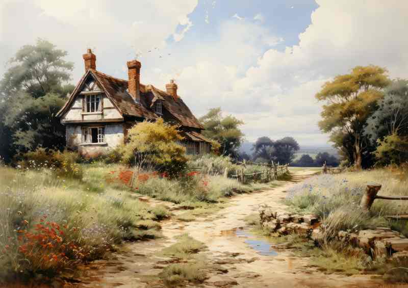 Timeless Tranquility Old English Countryside Scene | Metal Poster