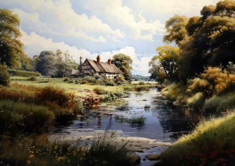 Tranquil Beauty Old English Countryside Splendor | Metal Poster