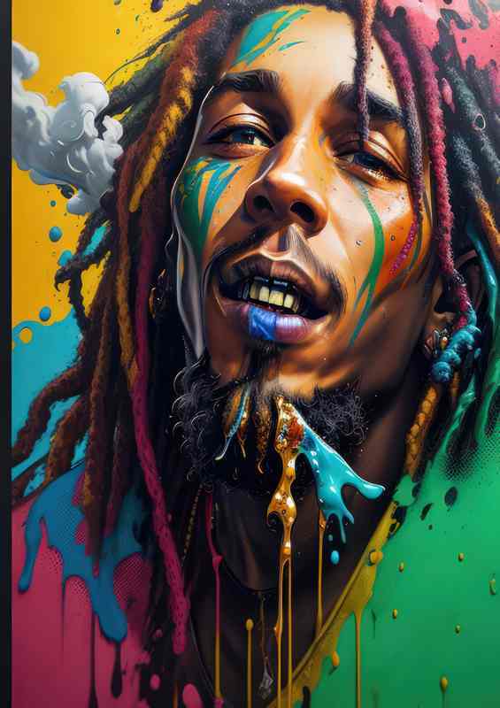 Bob Marley jamming splash art | Metal Poster