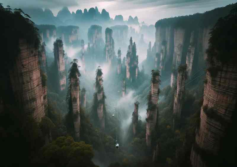 Zhangjiajie Natl Forest Park China Pillars in Mist | Metal Poster