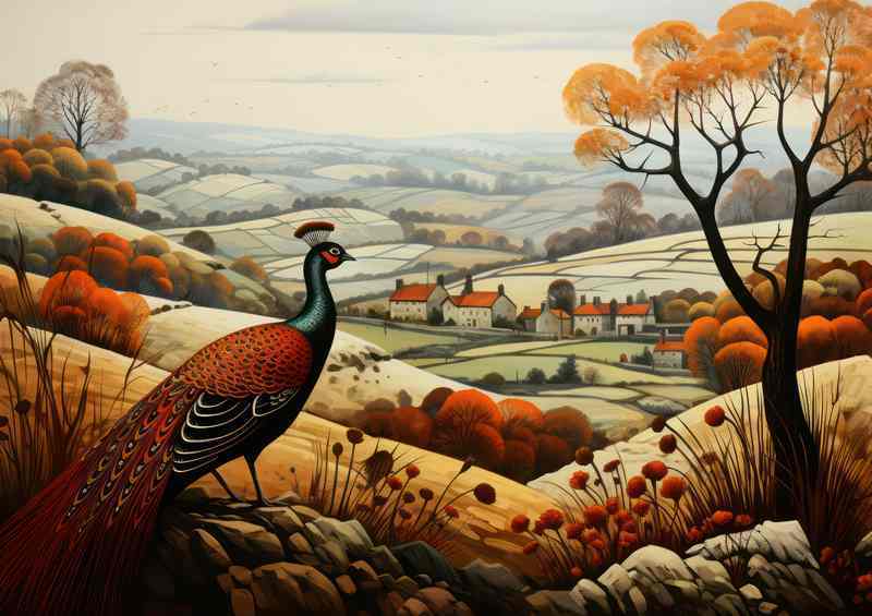 Tranquil Countryside Pheasant in Rustic Elegance | Metal Poster