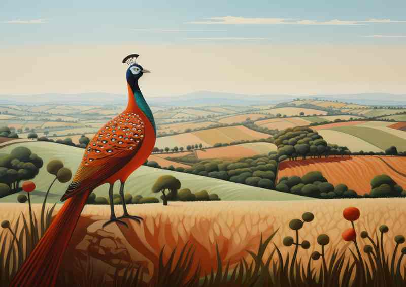 Tranquil Scenes Pheasant in Rustic Countryside | Metal Poster