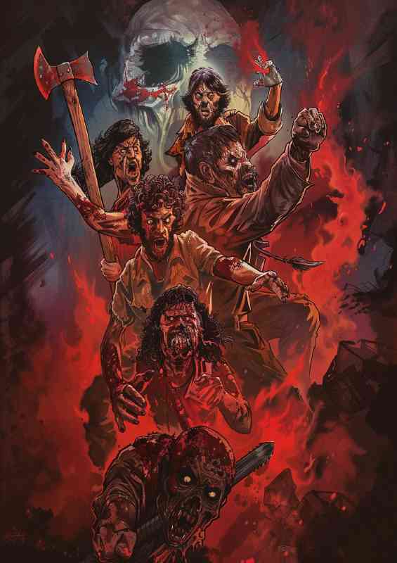 80s horror movie poster zombies and axes | Metal Poster