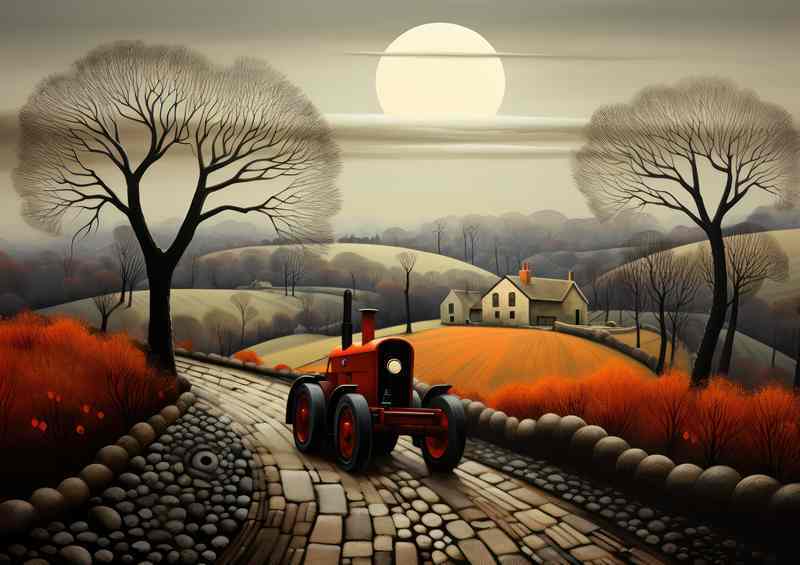 Vintage Elegance Classic Tractor in Countryside | Metal Poster