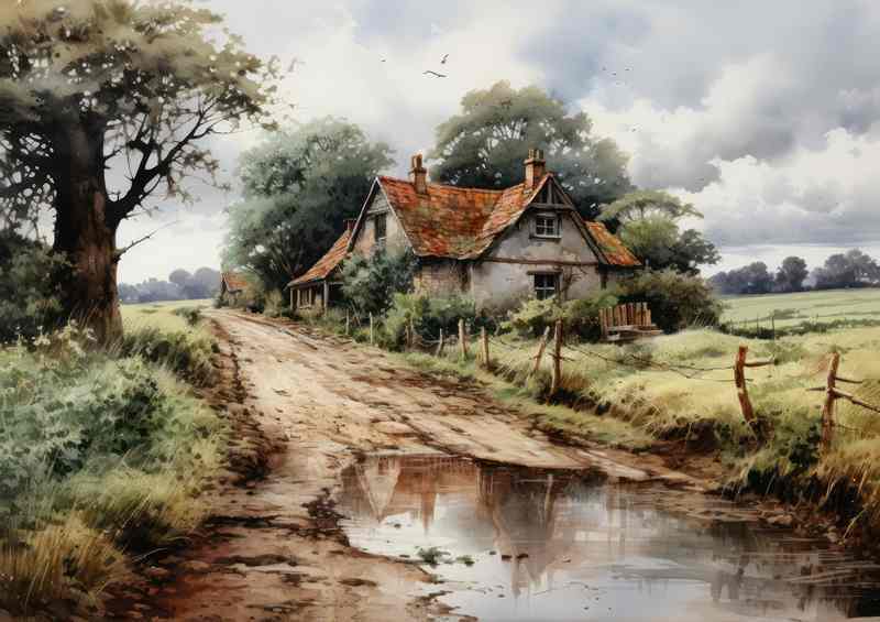 Vintage Elegance Picturesque English Countryside Scene | Metal Poster