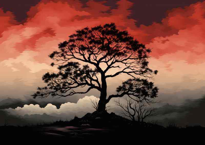 A Silhouette tree blowing the the winds | Metal Poster