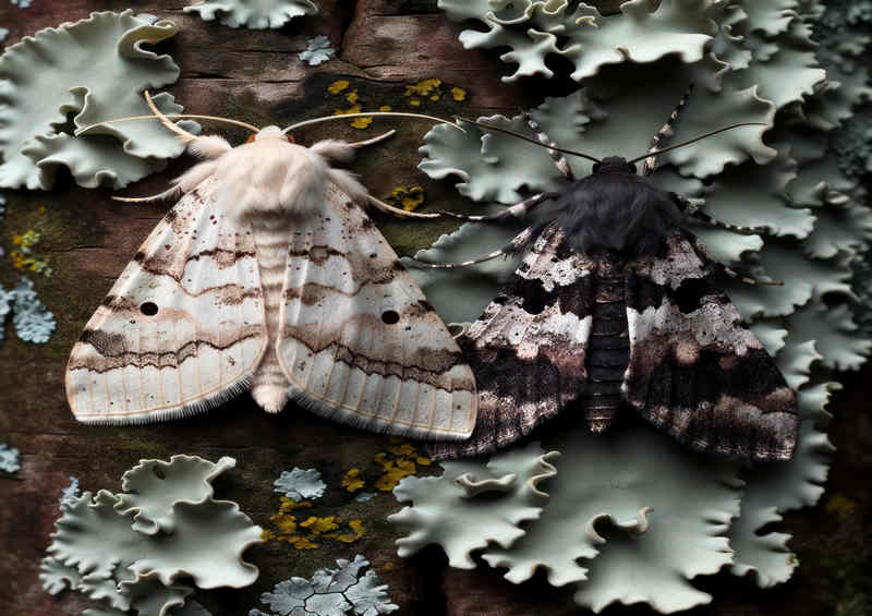 Peppered Moths Metal Poster: Lichen Tree Trunk