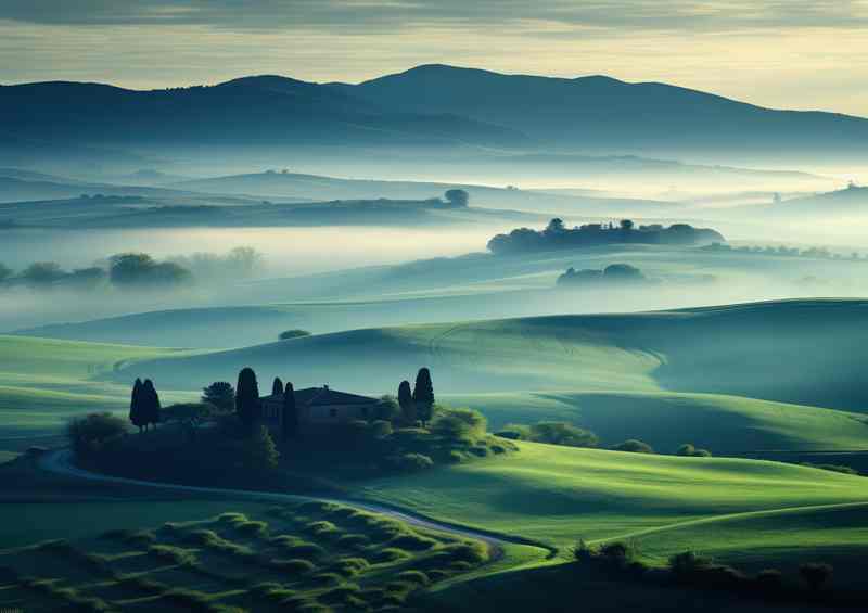Mist Rolling over the hills of tuscany | Metal Poster