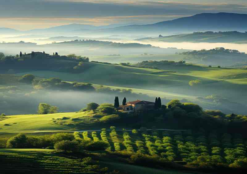 Sunrise Over Tuscany Hills Artistic View | Metal Poster