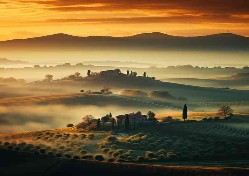 Tuscany Bathed in Morning Sunlight | Metal Poster