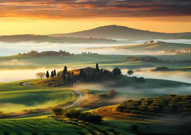 Tuscany Hills in Golden Morning Light | Metal Poster