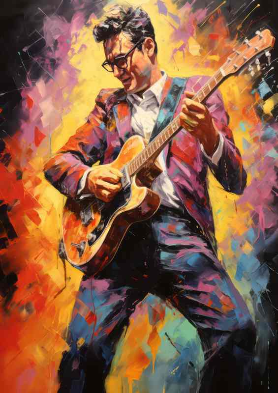 Buddy Holly Very colourful splash art style | Metal Poster