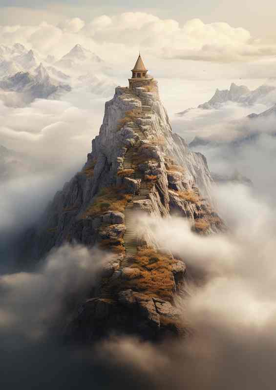 Castle On a Mountain A Misty View | Metal Poster