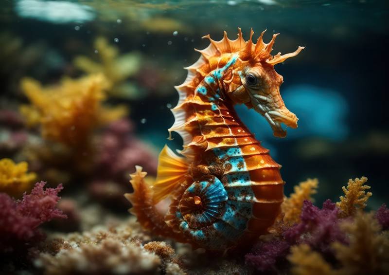 Colourful Seahorse underwater in the ocean | Metal Poster