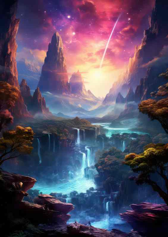 Fantasy Falls of Color mountain Backgrounf | Metal Poster