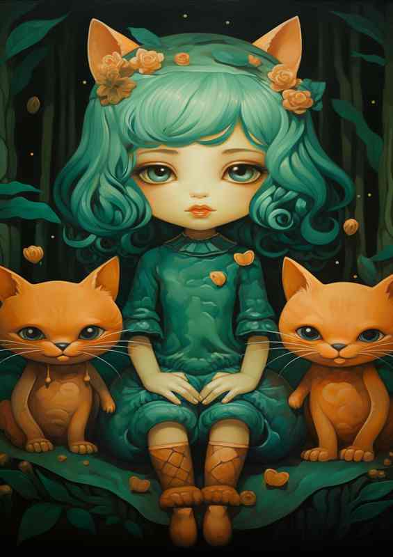 Little girl with two bears | Metal Poster