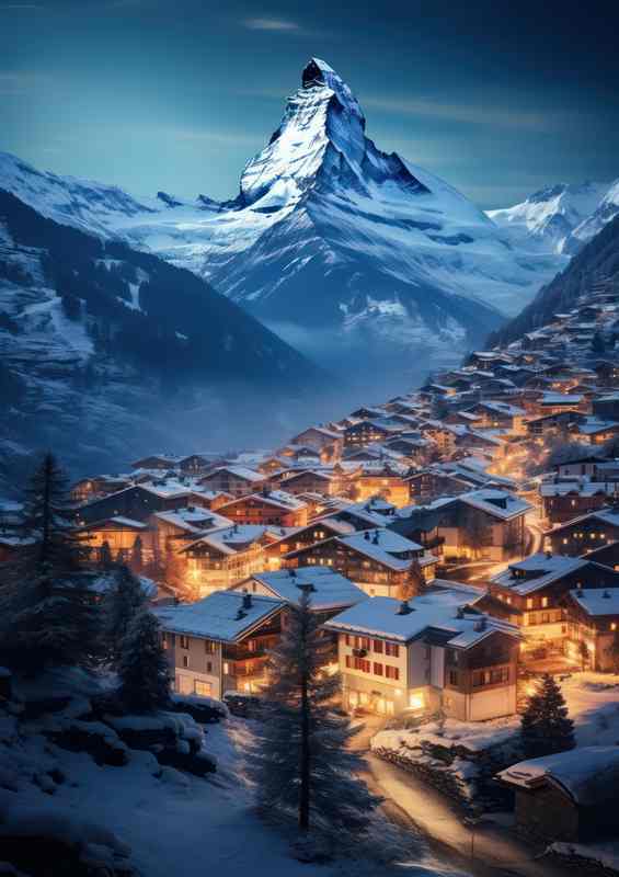Illuminating The Matterhorn mountain mist | Metal Poster