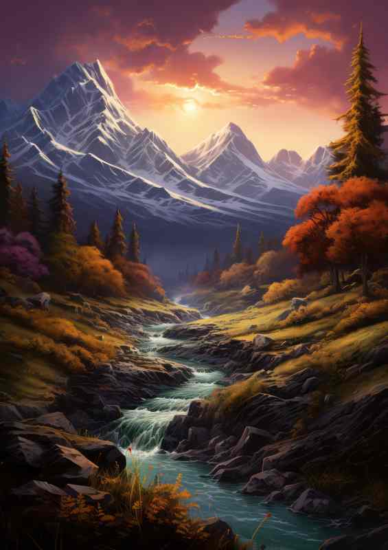 Mountain Scenery with Tranquil Creek | Metal Poster