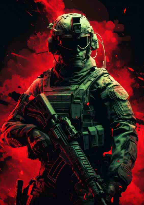 Soilder on foot patrol with his wepon of choice | Metal Poster