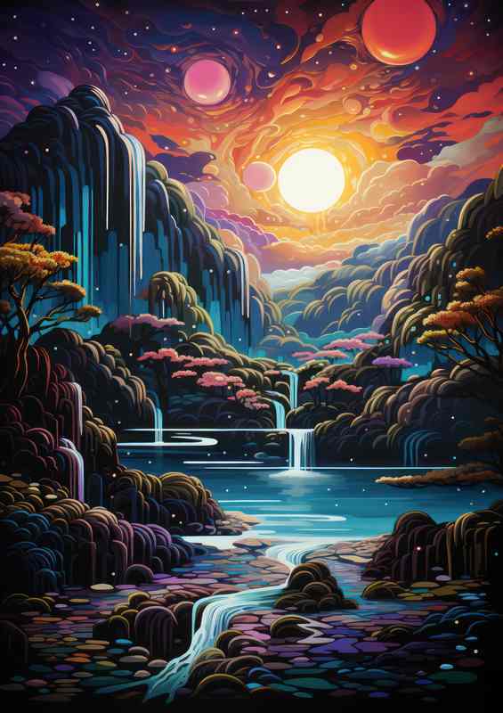 Mystical Nights Waterfalls And Dreams | Metal Poster