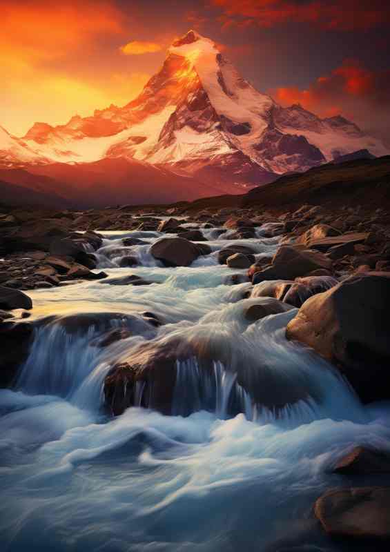 Sun Drenched Chile Peaks Whispering Water | Metal Poster
