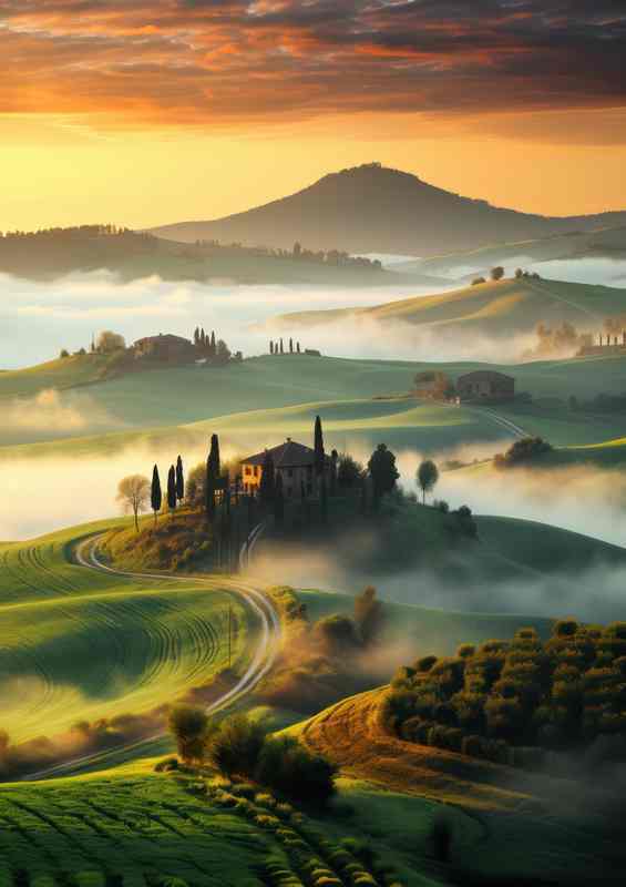 Tuscany Misty Morning Glow | Metal Poster