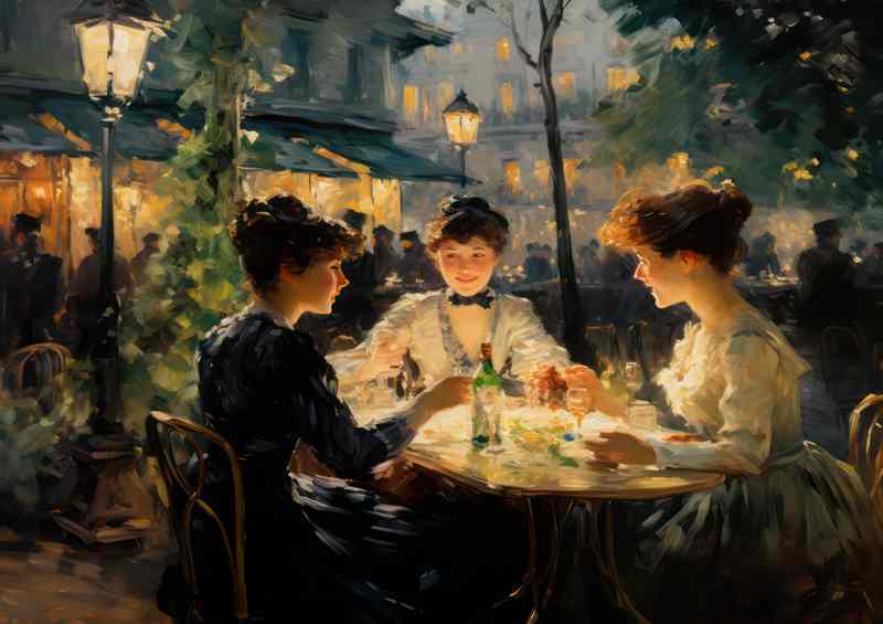 Evening Elegance at a Quaint French Cafe | Metal Poster