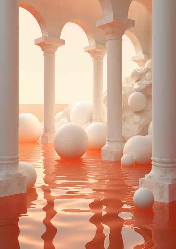 A White sphere in the orange waters | Metal Poster
