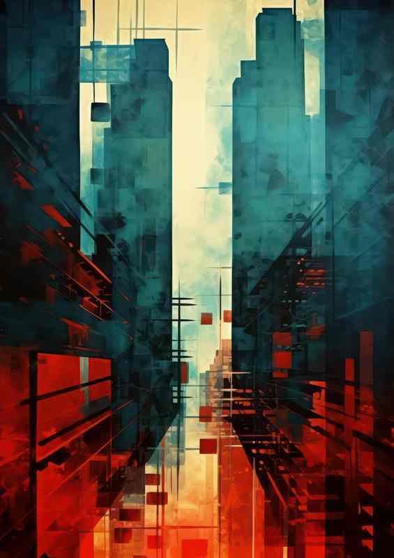 City sky scrapers in abstract style | Metal Poster