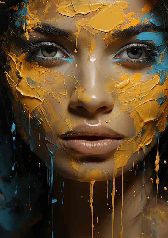 Artistic Elation Woman Dripping Vibrant Paint | Metal Poster