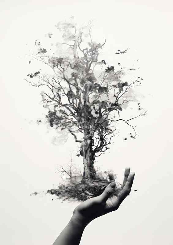 Enchanted Fusion Hand and Branches Intertwine | Metal Poster