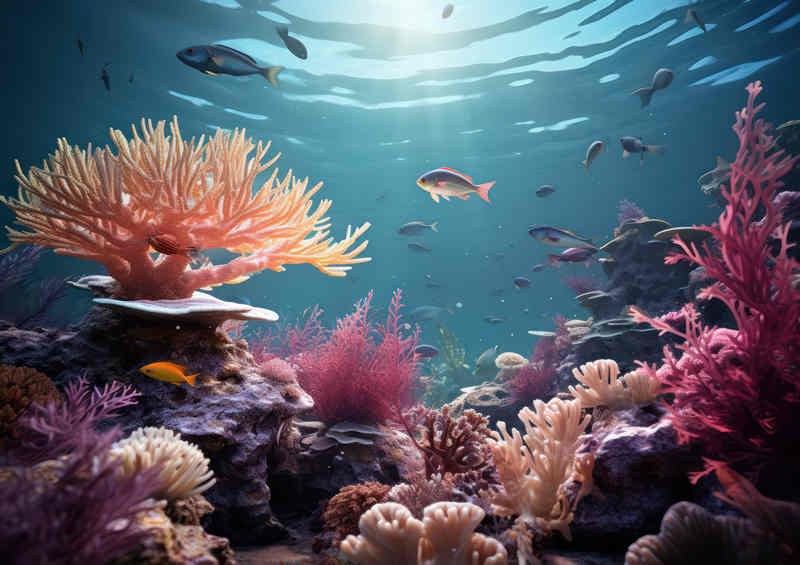 Many Fish swimming amongst the coral in the sea | Metal Poster