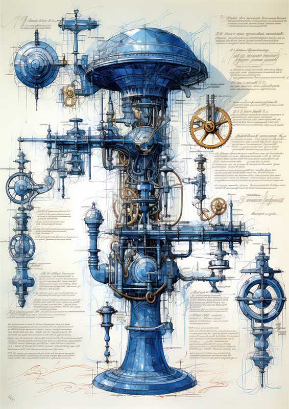 Blueprint of a steam engine | Metal Poster